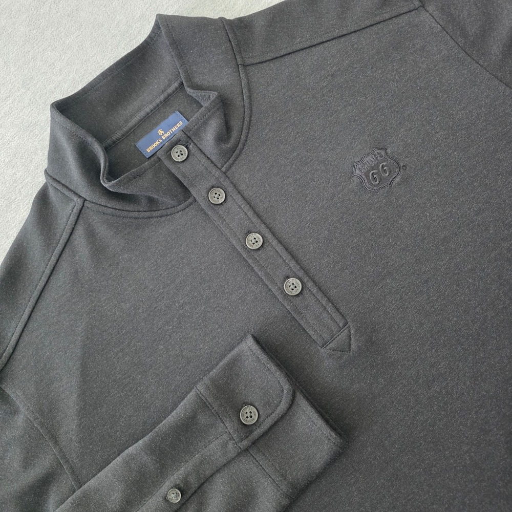 Brooks Brothers Mens 2XL Black Phillips 66 Mock Neck Henley Pullover